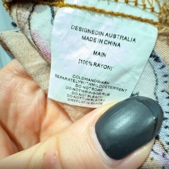 ABEL THE LABEL Paisley Feather Print Hi Low Midi Dress With Tie- Size M - Picture 9 of 9